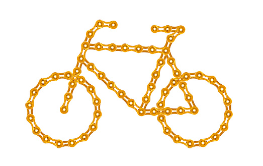 bicycle made from golden chain links on white background