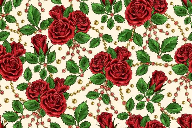 Vector illustration of Seamless pattern with blooming red roses