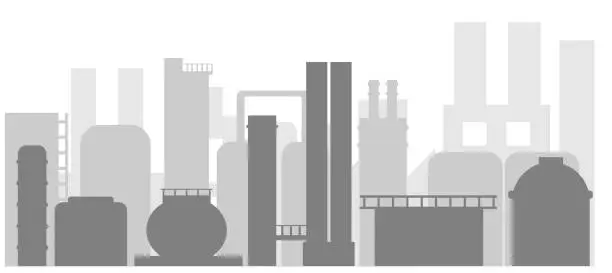 Vector illustration of Modern Industrial Factory Plant Silhouettes