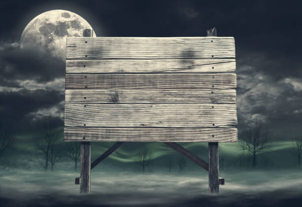 istock Old wooden sign surrounded by fog 1665045069