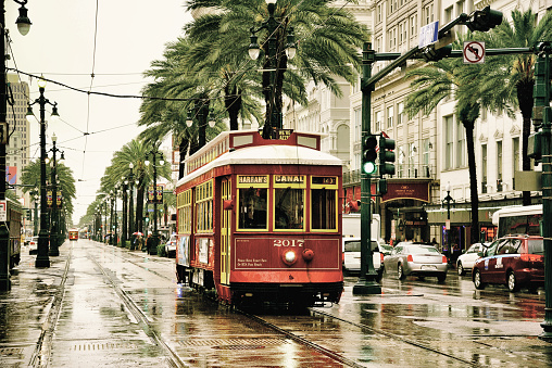 Cable Car Canal Street New Orleans Louisiana USA. Toned Image.