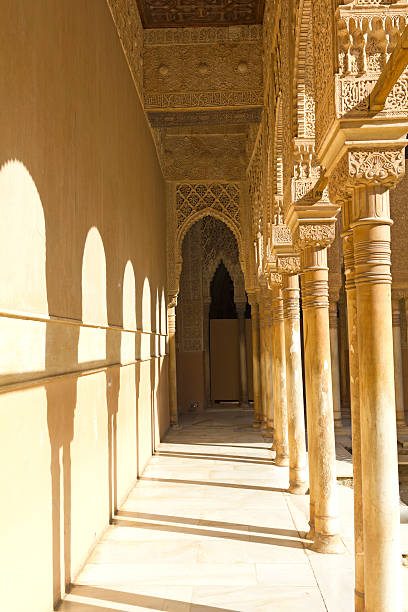 Courtyard of the Lions. Alhambra. Granada. Spain Column capital detail. Courtyard of the Lions: Nasrid Palaces. Fourteenth century. Alhambra, Granada, Spain ancient creativity andalusia architecture stock pictures, royalty-free photos & images