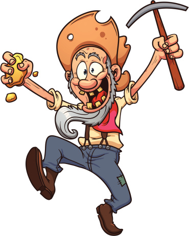 Old cartoon gold miner. Vector clip art illustration with simple gradients. All in a single layer.