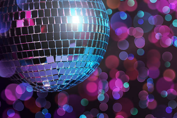 istock Glitterball in front of purple & blue bokeh disco background 166511338