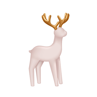 Christmas reindeer with gold antlers, isolated on white
