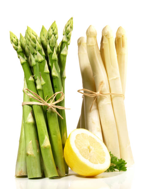 istock Green and white Asparagus on white Background - Isolated 1665126755