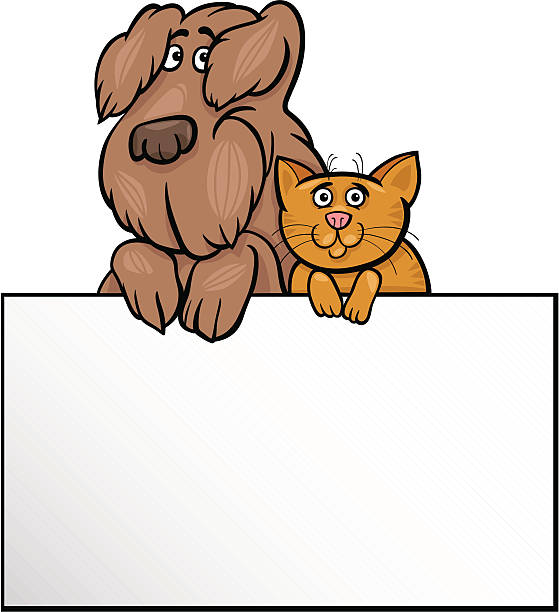 ilustraciones, imágenes clip art, dibujos animados e iconos de stock de gato y perro de historieta con diseño de tarjeta - invitation blank smiling business card