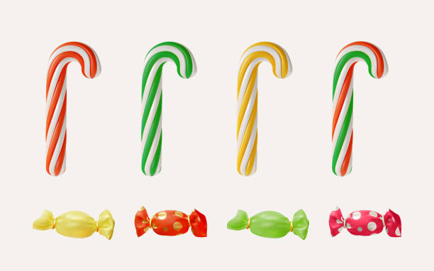 istock 3d Merry Christmas and Happy New Year Concept Traditional Xmas Candy Set Cartoon Style. Vector 1665154325