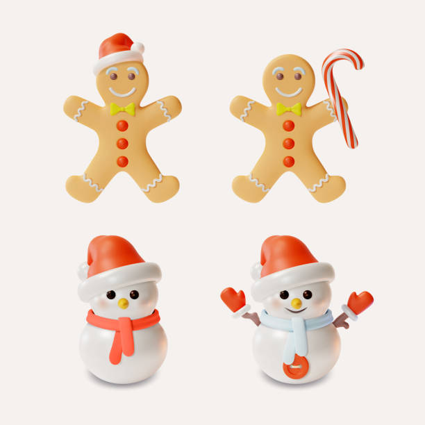 istock 3d Merry Christmas and Happy New Year Concept Snowman Character and Gingerbread Man Set Cartoon Style. Vector 1665161384