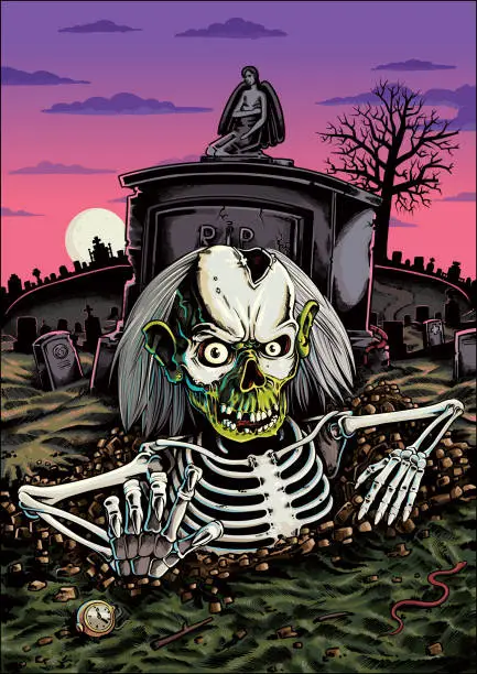 Vector illustration of Zombie coming out of the grave