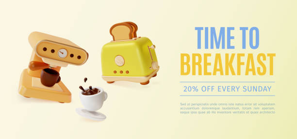 istock 3d Time to Breakfast Concept Placard Poster Banner Card Template Cartoon Style. Vector 1665181780