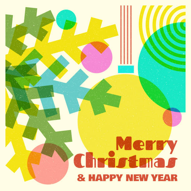 Colorful geometric shape background in trendy riso graph print texture style. Vector illustrator. Merry risograph christmas and happy new year modern background for design and card, covers, package, wrapping paper Colorful geometric shape background in trendy riso graph print texture style. Vector illustrator. Merry risograph christmas and happy new year modern background for design and card, covers, package, wrapping paper. riso print stock illustrations