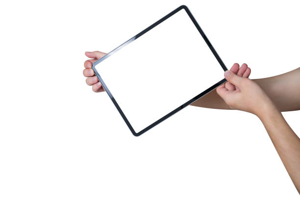 istock Hand showing tablet with blank screen isolated on white background. 1665188425
