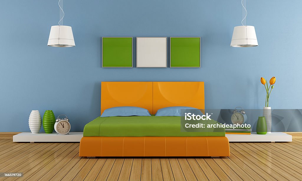 Colorido quarto contemporâneo - Foto de stock de Aconchegante royalty-free