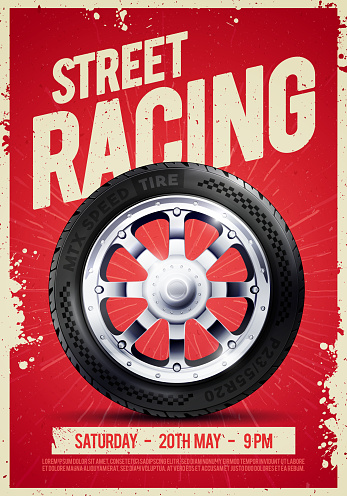 Street Racing Placard Or Flyer With Tire Illustration
