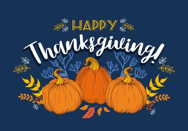 ilustrações de stock, clip art, desenhos animados e ícones de happy thanksgiving. pumpkins and autumn leaves. family traditions. vintage illustration in sketch style for posters, postcards, banners, design elements. - vector thanksgiving fall holidays and celebrations