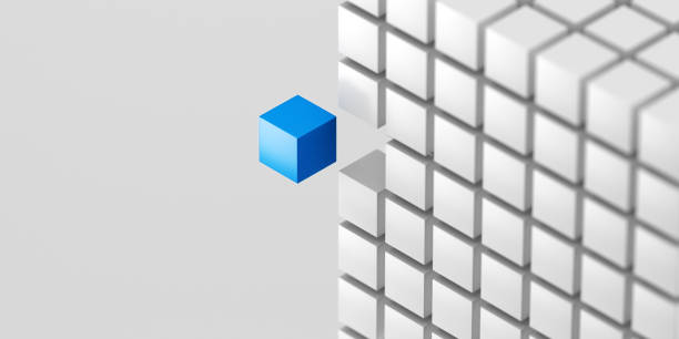 Abstract 3D background. Standing out of the crowd concept cube render. Light grey background with shallow depth of field and copy space