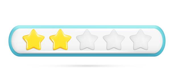 istock Realistic 3d rating feedback with 2 golden stars, deepening of three gray. Customer 3d quality review, user rating, feedback score, five-point scale. Vector illustration isolated on white background 1665227184