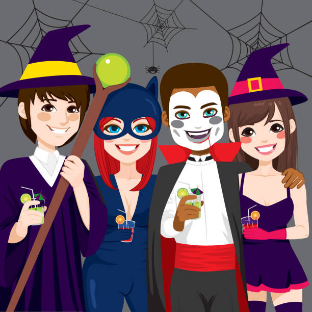 halloween adult party - lion dancing stock illustrations