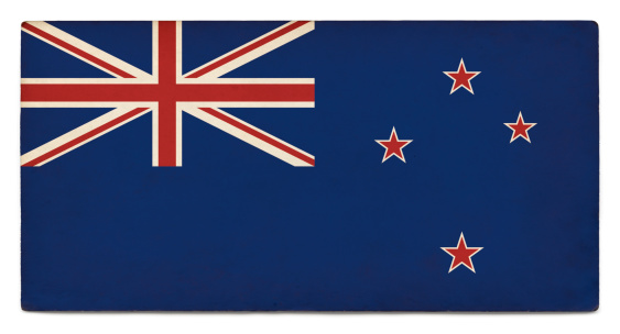 New Zealand flag layered on grungy old paper with added vintage effects. Accurate clipping path provided so the image can be placed on a different background, with or without shadow.