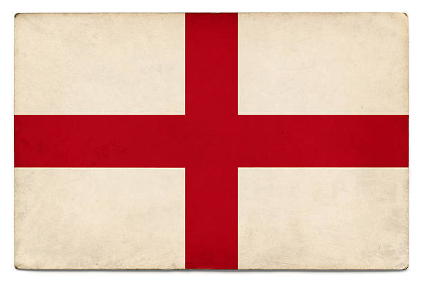 English flag (St George's Cross) layered on grungy, postcard-sized old paper. Accurate clipping path provided so the image can be placed on a different background, with or without shadow.