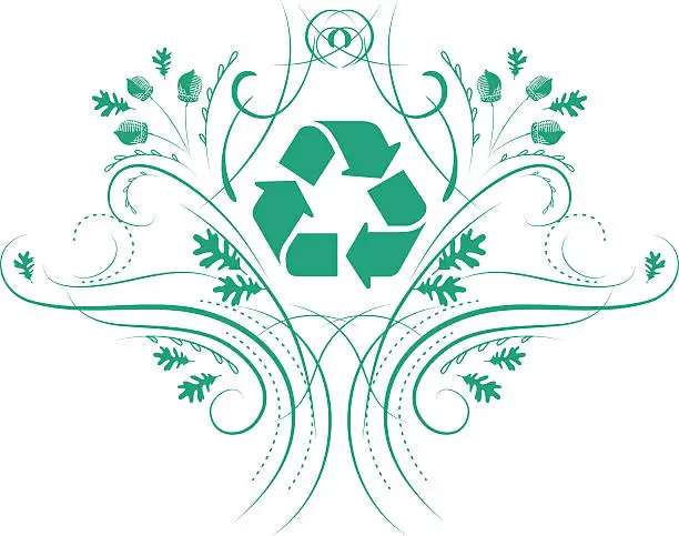 Vector illustration of Calligraphic Green Recycling Nature Ornament