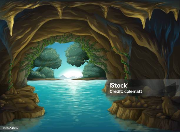 Пещера Воды — стоковая векторная графика и другие изображения на тему Пещера - Пещера, Лес, Море