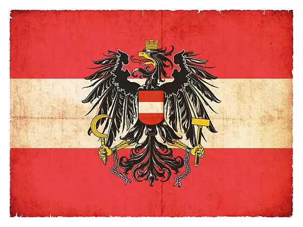 National Flag of Austria  with Coat of Arms  created in grunge style