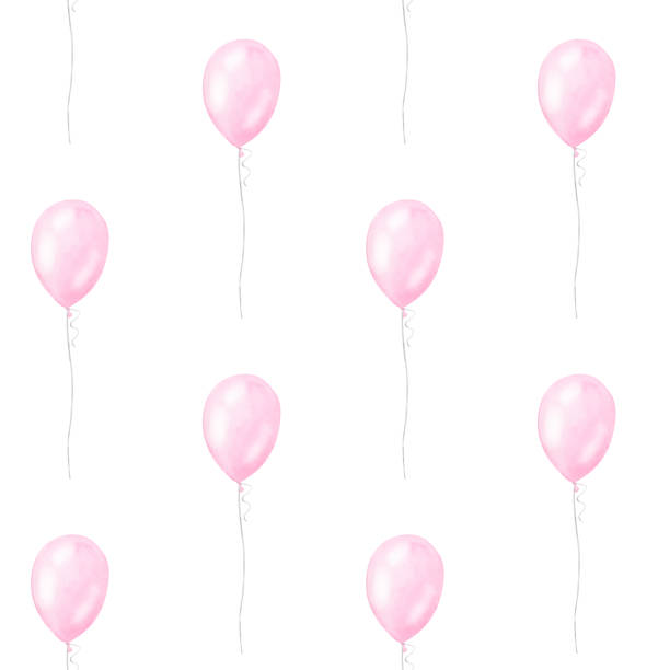 Seamless pattern pink balloons, girl kids birthday surprise. Hand drawn watercolor illustration isolated on white background. For gender reveal party, baby shower, children's design Seamless pattern pink balloons, girl kids birthday surprise. Hand drawn watercolor illustration isolated on white background. For gender reveal party, baby shower, children's design. watercolor hot air balloon stock illustrations