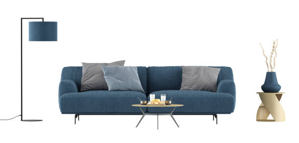 istock Furniture set with blue sofa and floor lamp on white background 1665268869