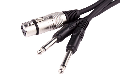 Stereo XLR to jack audio cable isolated on white background
