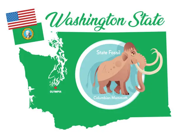 Vector illustration of Washington symbols, Columbian mammoth (Mammuthus columbi)