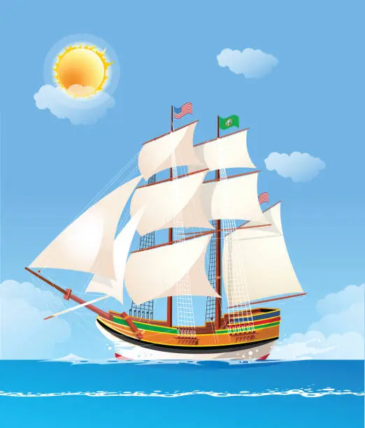 Vector illustration of Tall Ship; Lady Washington
