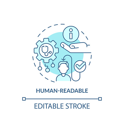 2D editable blue icon human-readable concept, isolated monochromatic vector, health interoperability resources thin line illustration.