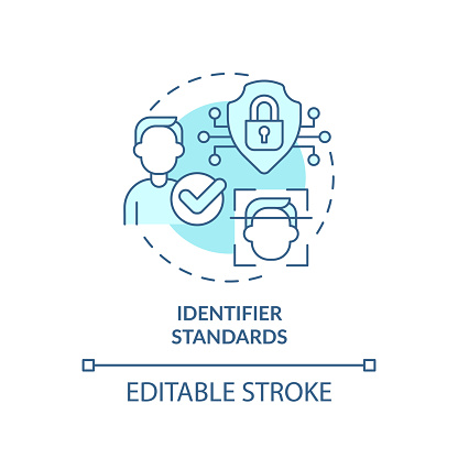 2D editable blue icon identifier standards concept, isolated monochromatic vector, health interoperability resources thin line illustration.