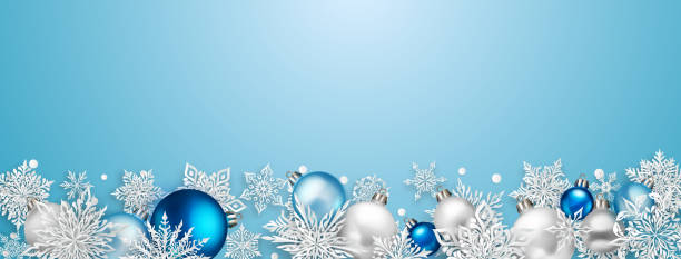 istock Christmas illustration with paper snowflakes and balls 1665363621
