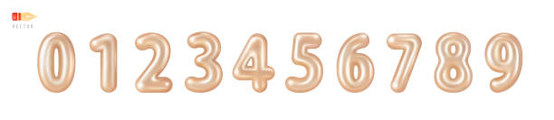 złote liczby od 0 do 9. kolekcja obszernych puszystych złotych liczb. zestaw jasnych kreskówkowych metalicznych postaci, izolowanych na białym tle. realistyczny projekt 3d. wektor 3d - number 4 gold number three dimensional shape stock illustrations