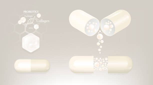 istock Probiotic and Hyaluronic acid skin solutions ad, white collagen and vitamin capsule, and vitamin serum drop with cosmetic advertising background ready to use illustration vector. 1665381557