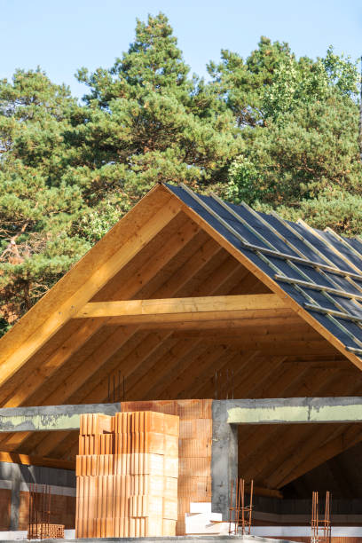 istock Wooden roof with energy efficient isolation coating, waterproof layers 1665389589