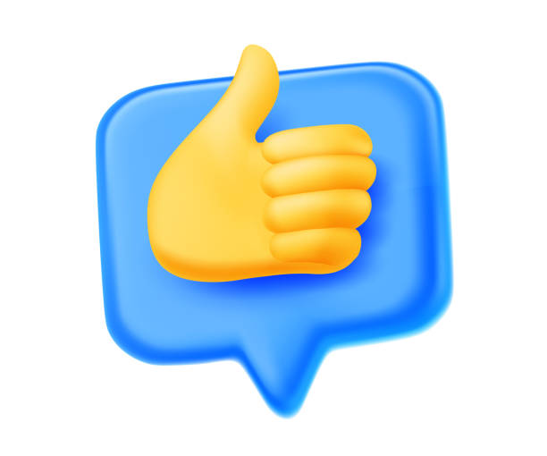 istock Vector business illustration of blue color speech bubble with hand gesture thumb up on white background. 3d style design of speech bubble with hand 1665404795