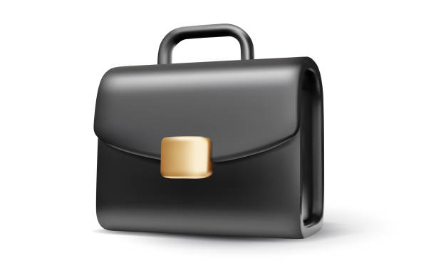 istock Vector illustration of business black color briefcase with shadow on white background. 3d style design of black briefcase 1665407560