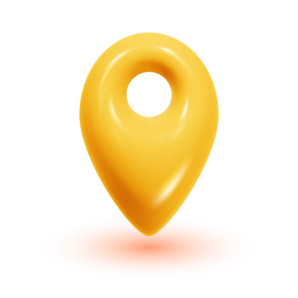 istock Vector illustration of yellow geo location symbol with shadow on white color background. 3d style design of geo location sign 1665407583