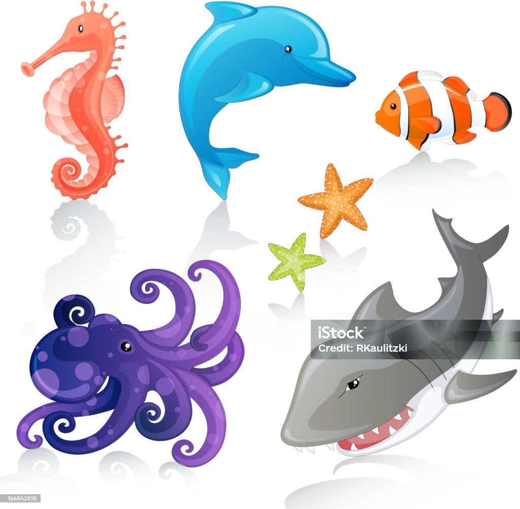Zestaw Wektor kreskówka, zwierzęta morskie - Grafika wektorowa royalty-free (Akwarium)