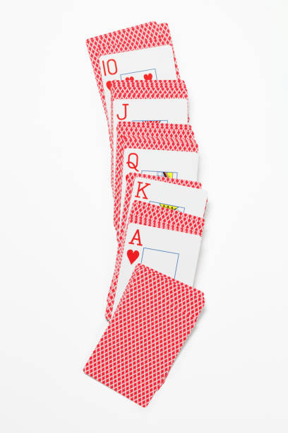 istock Playing cards and Flush Royal, hearts suit on a white background. 1665430756