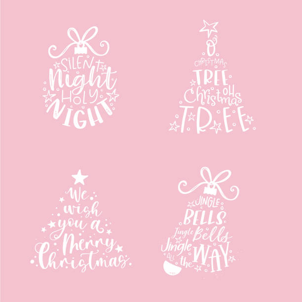 ilustrações de stock, clip art, desenhos animados e ícones de lovely hand written christmas design with various sayings and phrases from popular christmas songs like "silent night, holy night","oh christmas tree" or "jingle bells" - silent night illustrations