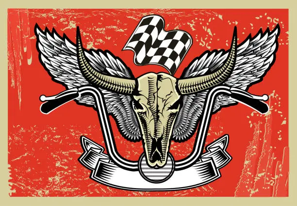 Vector illustration of Bull head with wings of biker