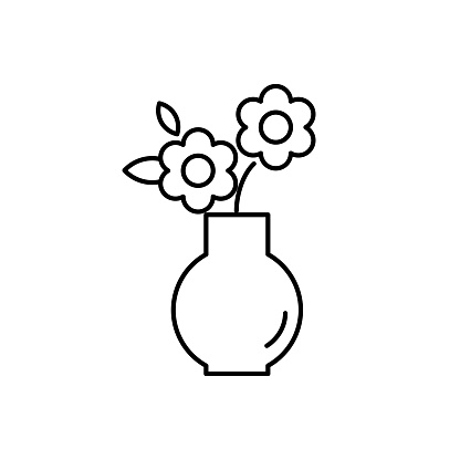 Flower on the vase icon isolated on white background. Simple houseplant line icon Vector illustration.