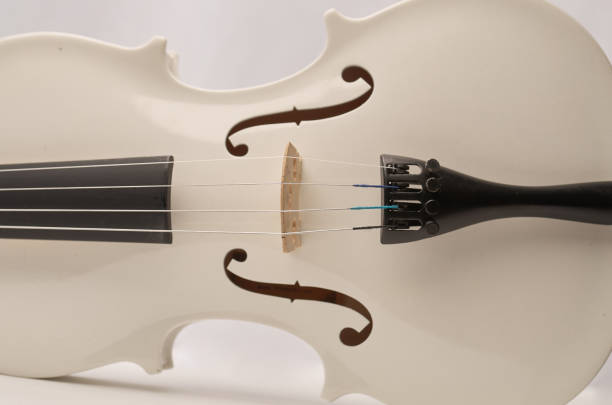 primo piano del violino della crema - ponticello di strumento musicale foto e immagini stock