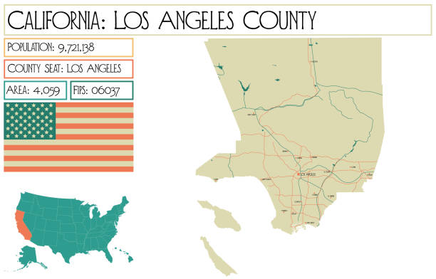 большая и подробная карта округа лос-анджелес в калифорнии, сша. - округ лос stock illustrations