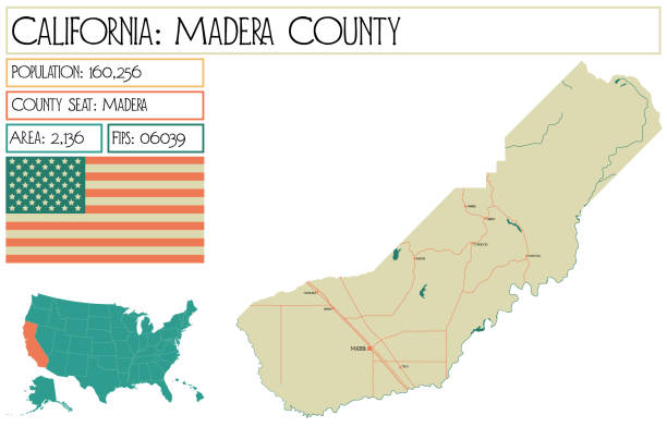 Large And Detailed Map Of Madera County In California Usa Stock Large And Detailed Map Of Madera County In California Usa 